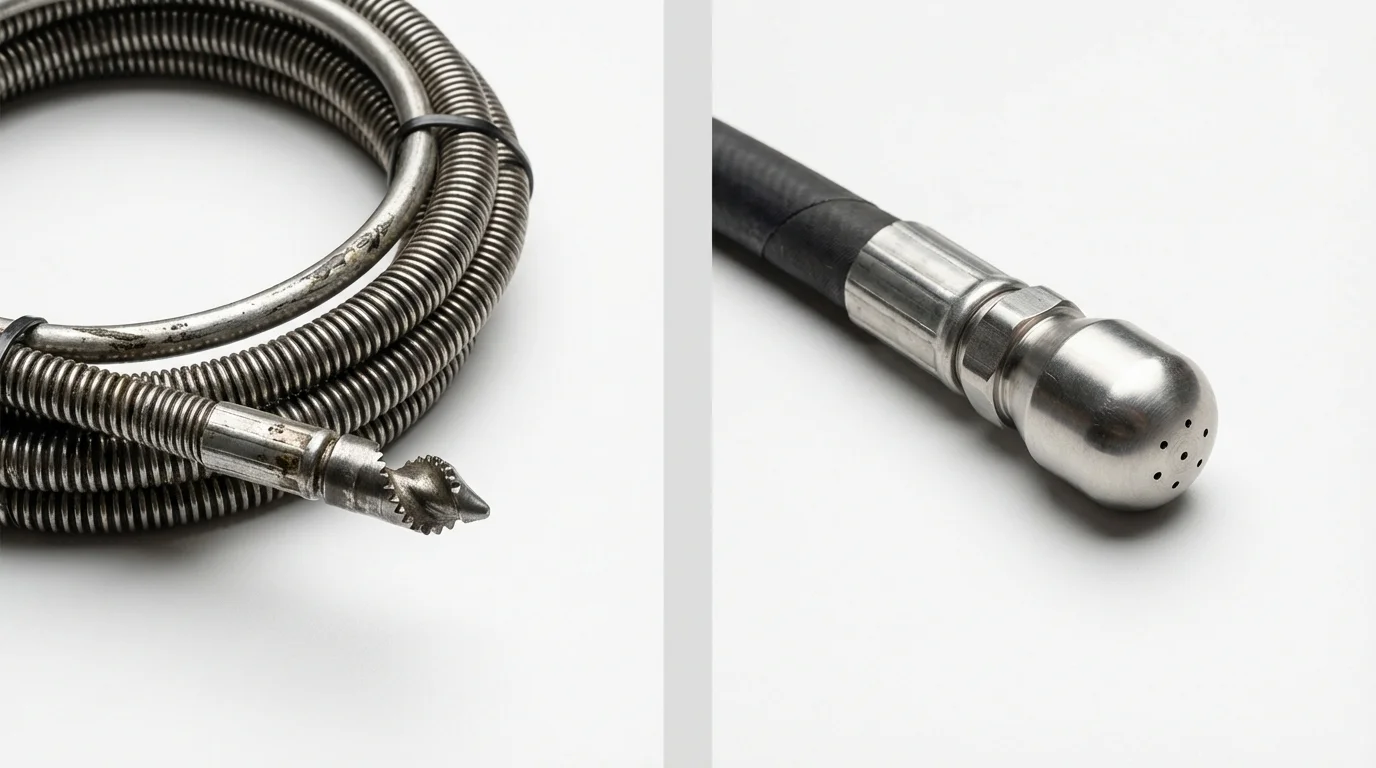 Drain snake cable and hydro jetting nozzle used for drain cleaning in Deer Lodge, MT