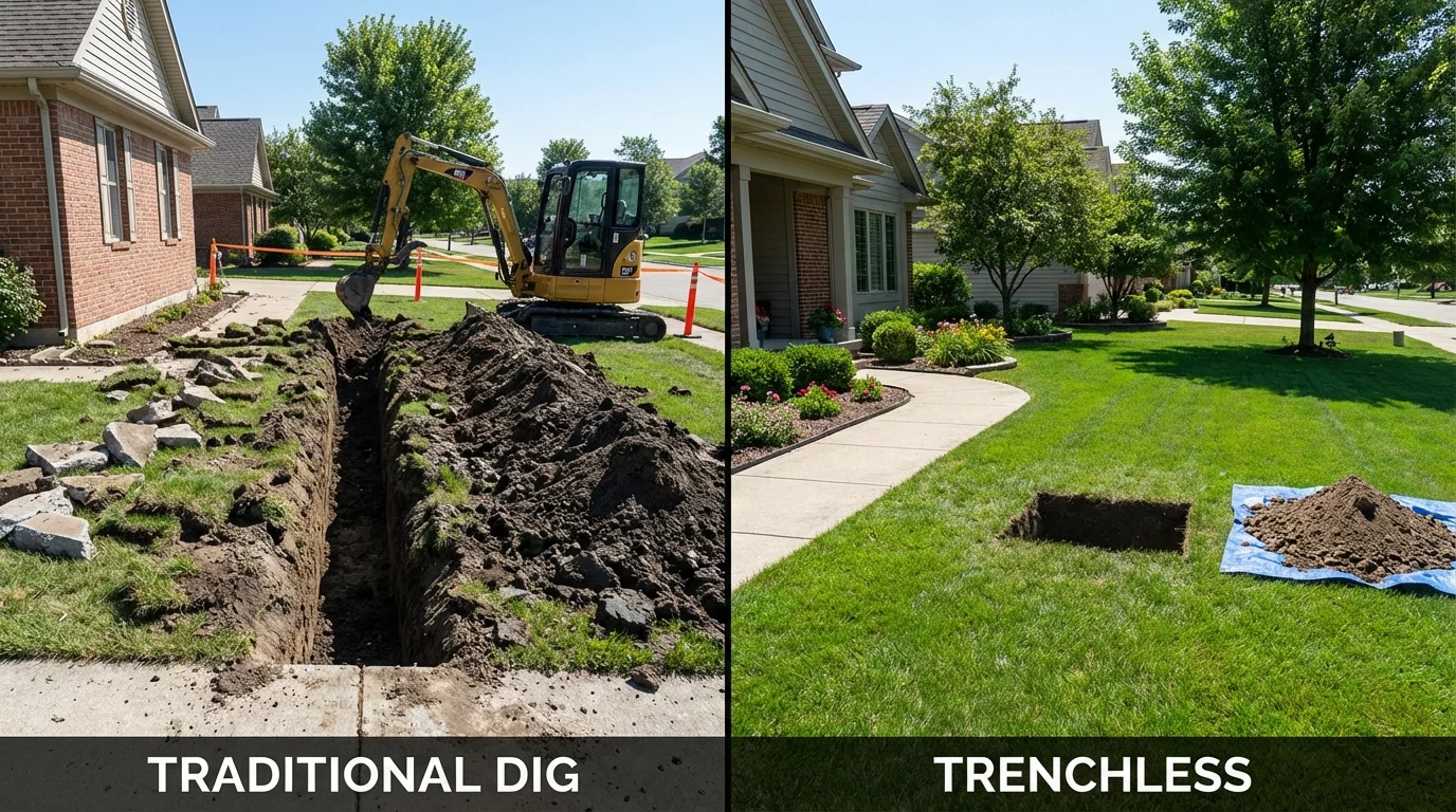 Trenchless sewer repair with minimal yard damage versus traditional excavation in Deer Lodge, MT